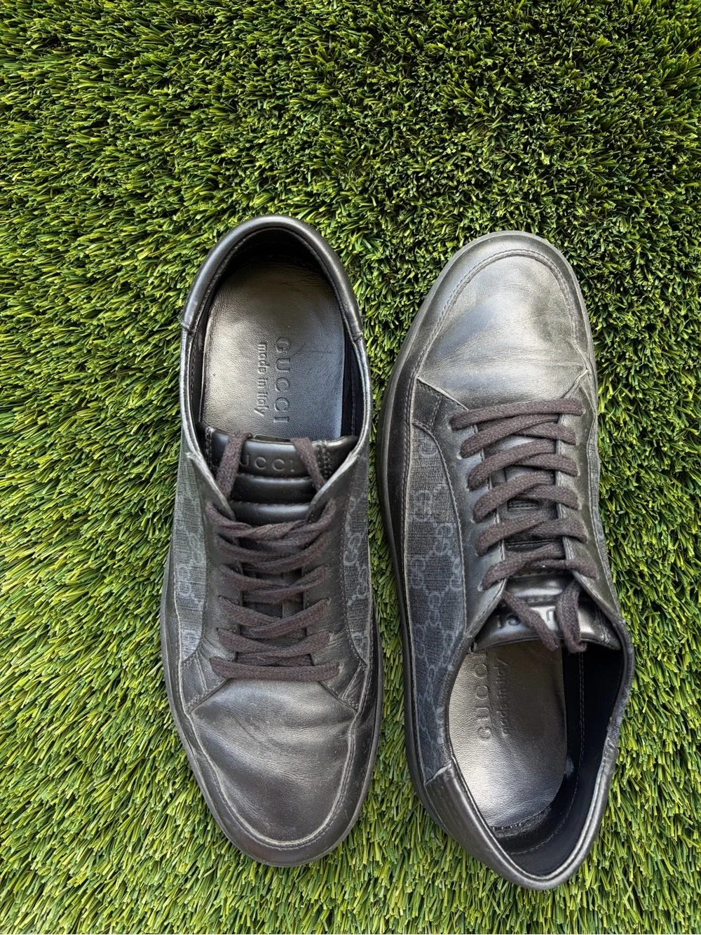 Gucci Men’s Black Monogram Lace-Up Sneakers